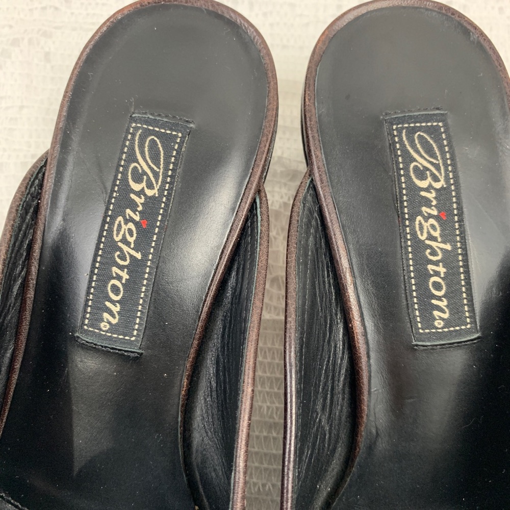 Brighton Leather Black Loafer Slip on Mules Heels - Picture 6 of 8